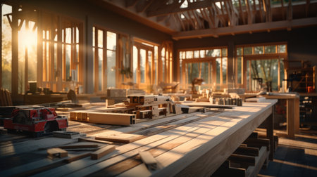 Framing beam of new house under construction home beam construction, Interior frame of new house.の素材