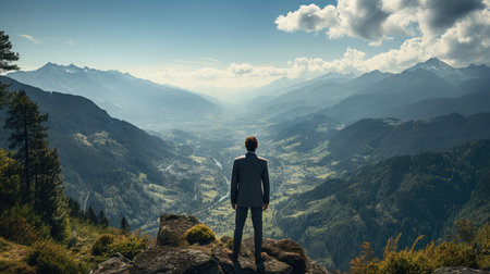 Businessman on top of mountain, competition and leadership concept.の素材