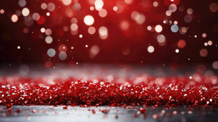 Red glitter texture, Glowing red blur for Christmas or festive texture, Christmas and New Year typography on red background.の素材