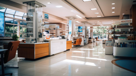 innovative pharmacy interior, Interior of a modern pharmacy.の素材