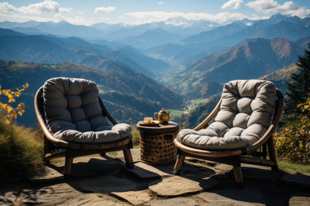 Two chairs in the mountains, Relax, Active Relaxation Lifestyle.の素材