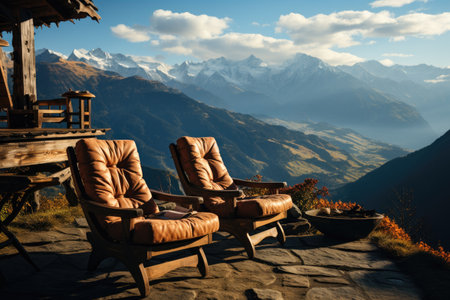 Two chairs in the mountains, Relax, Active Relaxation Lifestyle.の素材