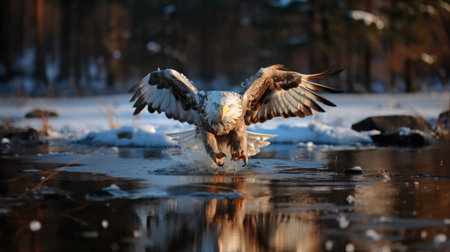 White tailed eagle at drift ice.の素材