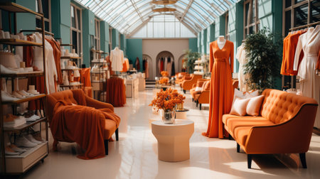 Commercial activity with merchandise in clothing store, Empty fashion boutique for shopaholic modern people.の素材