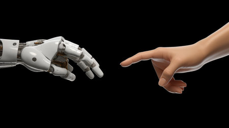 Human hand and robot hand pointing, Robot connect to human.の素材