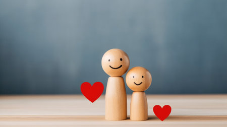 Wooden family, Happy family wood doll character, Togetherness relationship and lifestyle concept.の素材