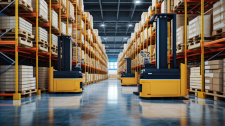 Autonomous Robot transportation in warehouse, Factory 4.0 concept, Factory Automation with Automated Guided Vehicles.の素材