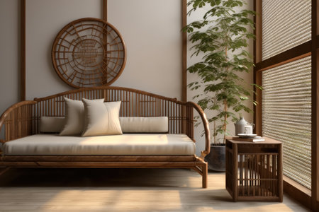 Vintage Chinese living room, Wood bed sofa, Antique wood day bed sofa.の素材