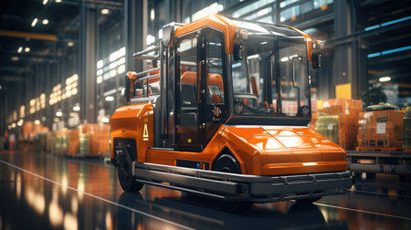 Automated guided vehicle Is a delivery vehicle warehouse in logistic center.の素材