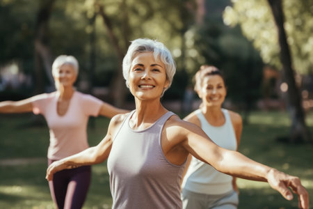 Portrait of smiling senior woman enjoying sports workout outdoors in morning.の素材