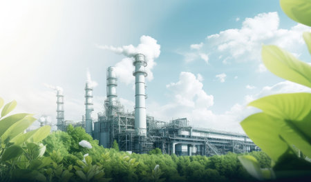 Petrochemical Industrial Factory saving environment ozone low carbon footprint wide for banner, Green Industry, Eco Power Factory,の素材