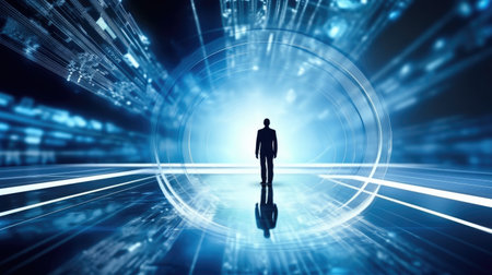 Modern technologies in business, Rear view, Futuristic technology concept, Design for banner background.の素材
