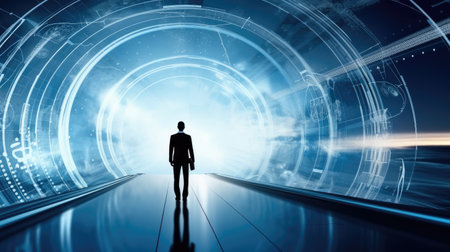 Modern technologies in business, Rear view, Futuristic technology concept, Design for banner background.の素材