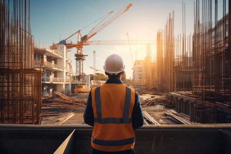 Civil engineer working on construction site.の素材