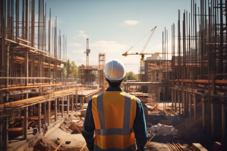 Civil engineer working on construction site.の素材