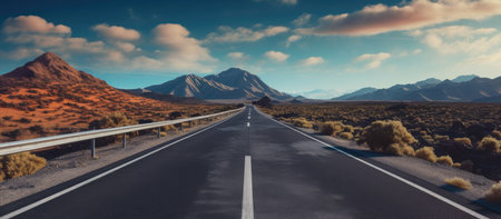 Road journeys and adventures, Road through the scenic landscape and high mountains.の素材