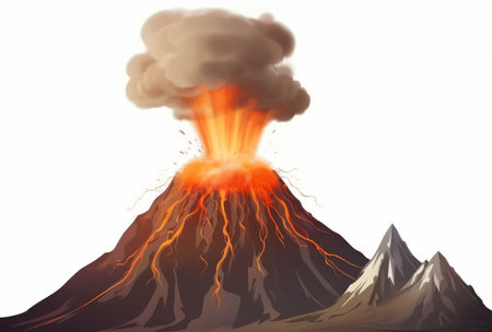 One big brown volcano with explosion and smoke, Vector illustration.の素材
