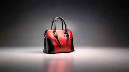 Tendy smooth women's handbag on gray background.の素材