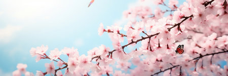 Pink sakura flowers, Dreamy romantic image spring, Branches of blossoming cherry against background.の素材
