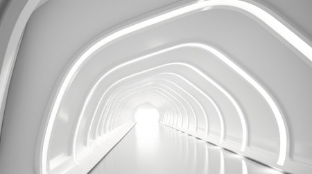 White futuristic tunnel leading to light, Modern style.の素材