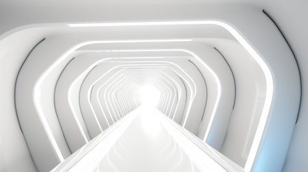 White futuristic tunnel leading to light, Modern style.の素材