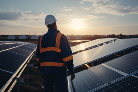 Engineer checking and maintenance equipment at green energy solar power plant.の素材