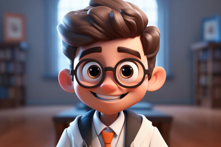 Cartoon, Happy student boy on background, 3d rendering.の素材