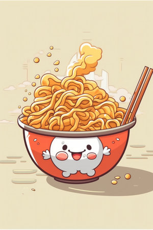 Cute cartoon ramen noodles, Vector illustration.の素材
