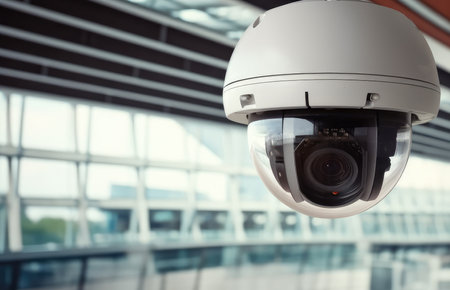 Modern IP CCTV security camera, Security Camera In Airport Terminal.の素材