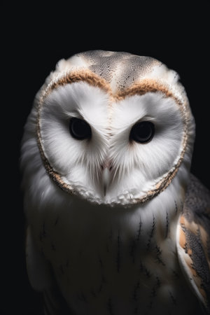 Portrait of a beautiful white snowy owl on a dark background.の素材