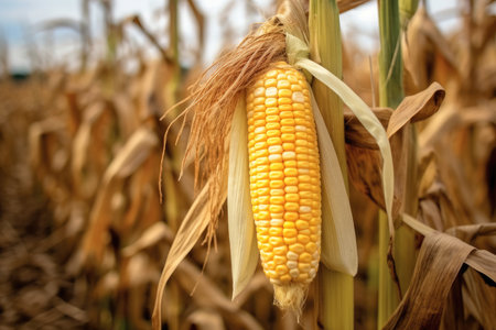 Yellow corn in field, Organic corncob.の素材