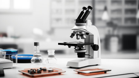 Microscope, Microscope lens in a science laboratory.の素材