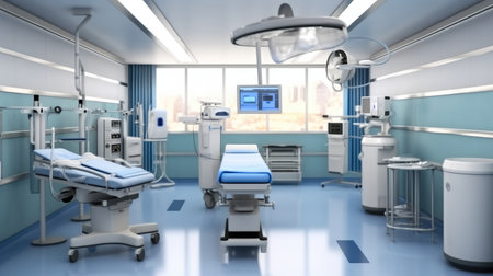 Modern diagnostic medical equipment in the operating room data center, Clean modern operating room.の素材