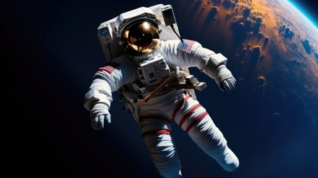 Floating astronaut by the vastness of outer space in the dark night, Space exploration concept.の素材