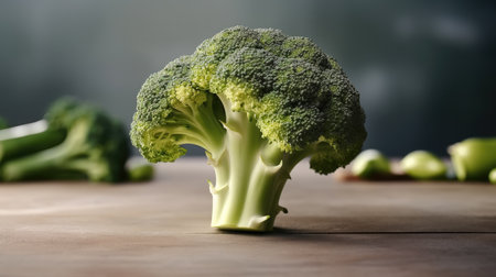 Head of broccoli on a table, Green and healthy, Vegetarian nutrition concept.の素材