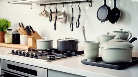 Kitchen accessories at modern kitchen interior.の素材