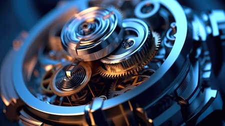 Gears in pocket watch, Background of the gear mechanism inside the watch.の素材