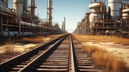 Infrastructure sprawling across the oil field at industrial zone, Pipeline and pipe of petroleum.の素材