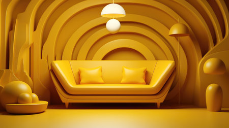 Yellow living room with sofa, Minimal concept, Interior of living yellow tone.の素材