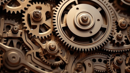Gears meshing together in machinery, Background of the gear mechanism.の素材