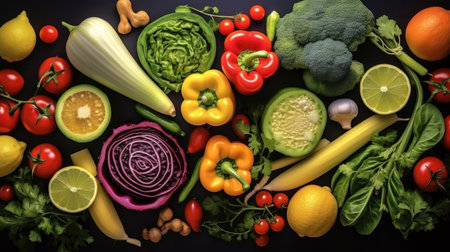Top view various fresh vegetables for vegetarian nutrition concept.の素材