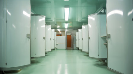 Sports club showers at gym.の素材