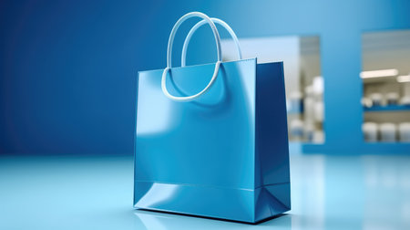 Blue shopping bags on dark blue background.の素材