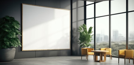 Corporate branding white blank frame mockup at modern business offices.の素材