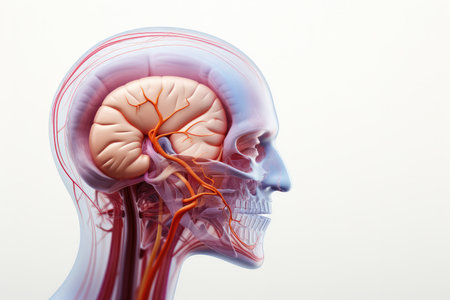 3D rendering illustration with hearing organ, Health condition of ear, sinusitis, medical, biology, science, medicine.の素材