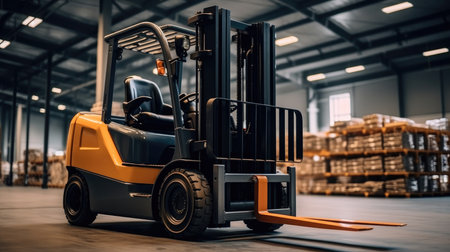 Forklift in a distribution warehouse.の素材