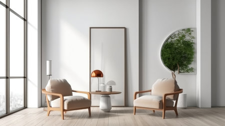 Modern living room with armchairs and poster.の素材