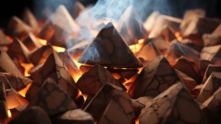 Burning coal, Smoulder charcoal wooden, Flames.の素材