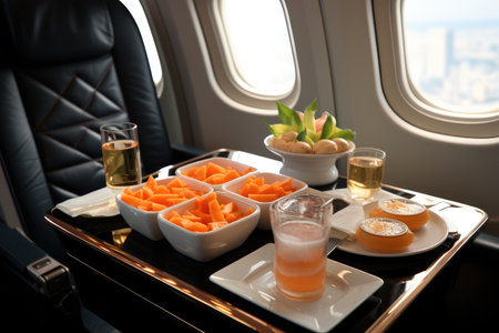 Caviar with seafood on private airplane , High-end luxury food.の素材