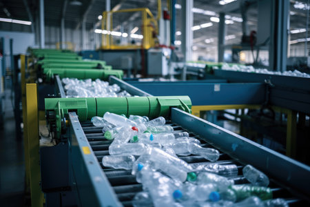 Recyclable materials on conveyor belt in a facility.の素材